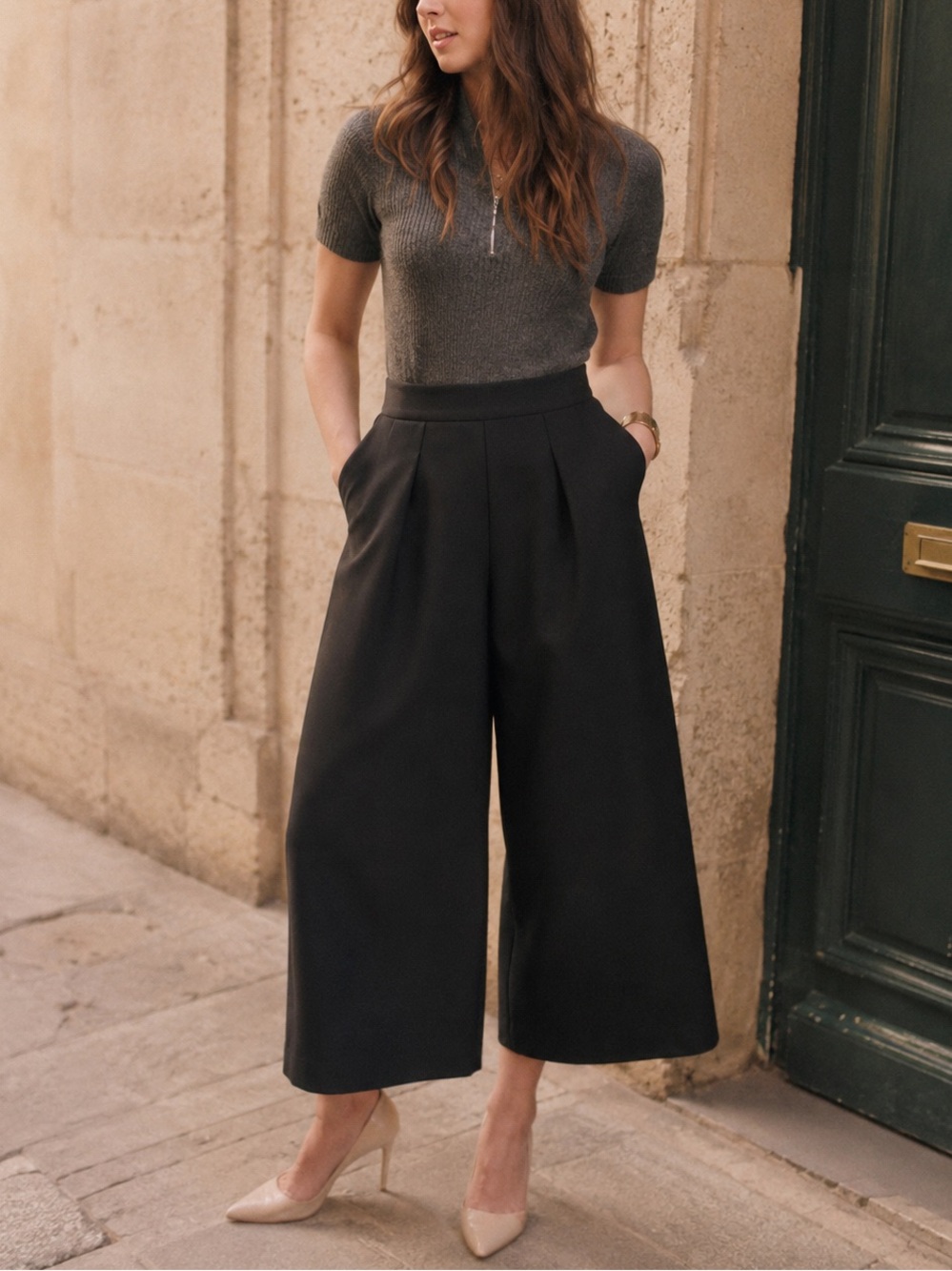 Black Culottes Cropped Wide Leg Palazzo Pants Size 4